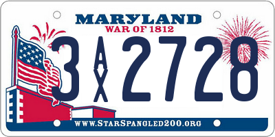 MD license plate 3AX2728