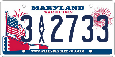 MD license plate 3AX2733