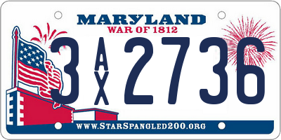 MD license plate 3AX2736