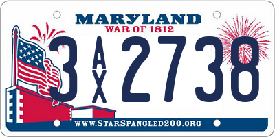 MD license plate 3AX2738