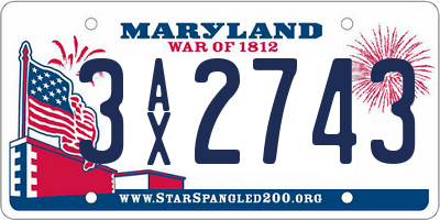 MD license plate 3AX2743