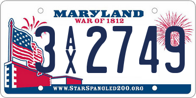 MD license plate 3AX2749