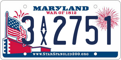MD license plate 3AX2751