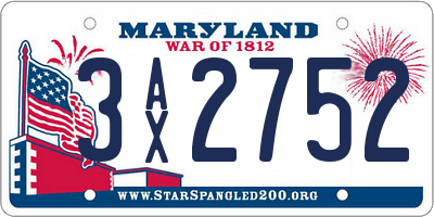 MD license plate 3AX2752