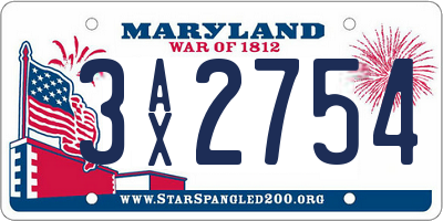 MD license plate 3AX2754