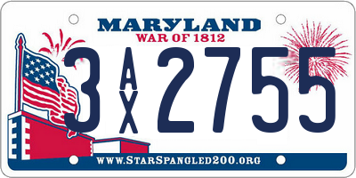 MD license plate 3AX2755
