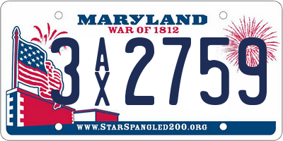 MD license plate 3AX2759