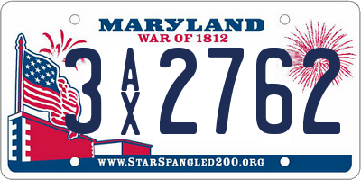 MD license plate 3AX2762