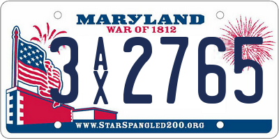 MD license plate 3AX2765