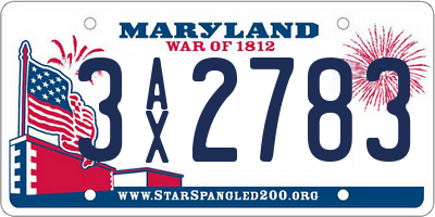 MD license plate 3AX2783