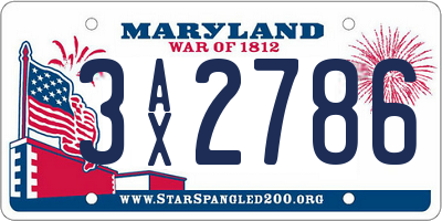 MD license plate 3AX2786