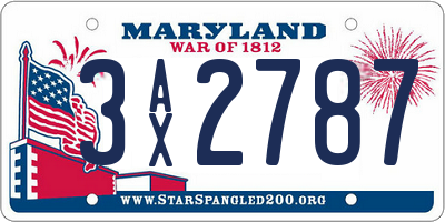 MD license plate 3AX2787