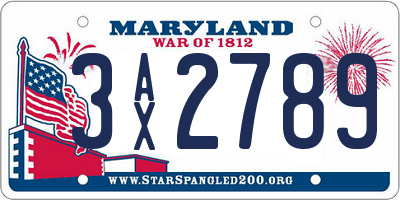 MD license plate 3AX2789