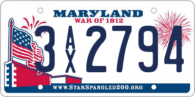 MD license plate 3AX2794