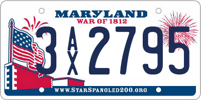 MD license plate 3AX2795