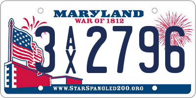 MD license plate 3AX2796