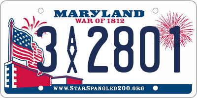 MD license plate 3AX2801