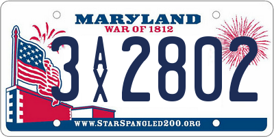 MD license plate 3AX2802
