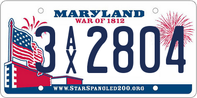 MD license plate 3AX2804