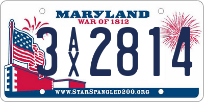 MD license plate 3AX2814