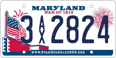 MD license plate 3AX2824