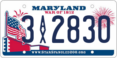 MD license plate 3AX2830