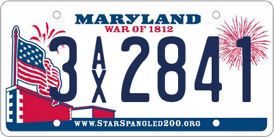 MD license plate 3AX2841