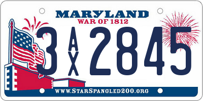 MD license plate 3AX2845