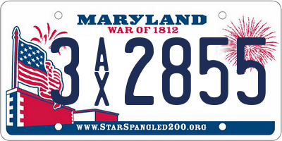 MD license plate 3AX2855