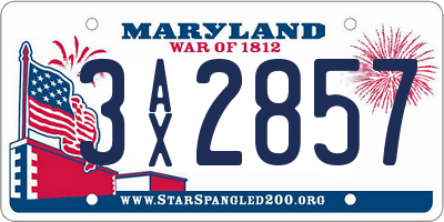 MD license plate 3AX2857