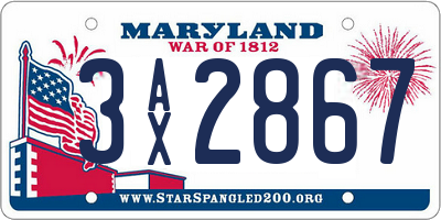 MD license plate 3AX2867