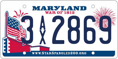 MD license plate 3AX2869