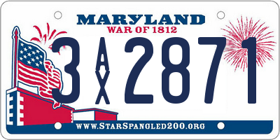 MD license plate 3AX2871