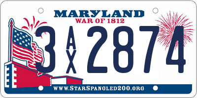 MD license plate 3AX2874