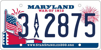 MD license plate 3AX2875