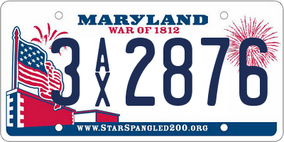 MD license plate 3AX2876