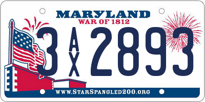 MD license plate 3AX2893