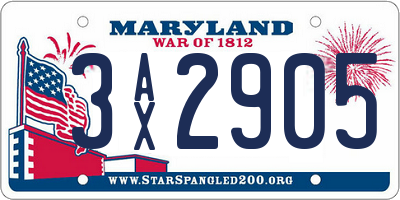 MD license plate 3AX2905