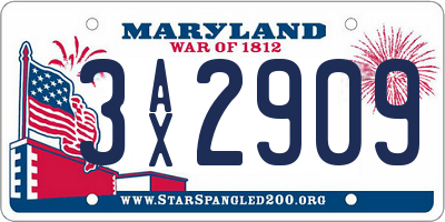 MD license plate 3AX2909