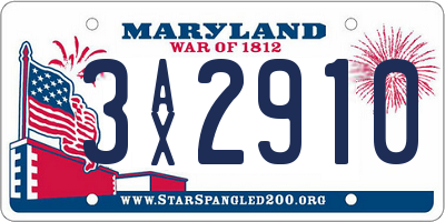 MD license plate 3AX2910