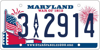 MD license plate 3AX2914