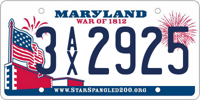 MD license plate 3AX2925