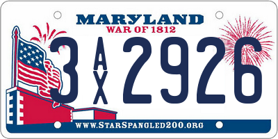 MD license plate 3AX2926