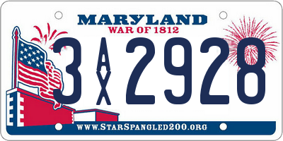 MD license plate 3AX2928