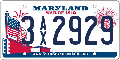 MD license plate 3AX2929