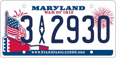 MD license plate 3AX2930