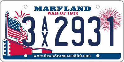MD license plate 3AX2931
