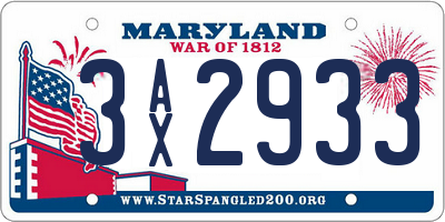 MD license plate 3AX2933