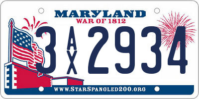 MD license plate 3AX2934