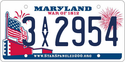 MD license plate 3AX2954